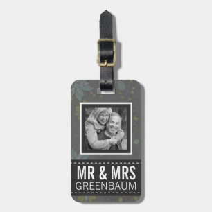 Grey Floral Mr and Mrs Personalised Photo Luggage Tag