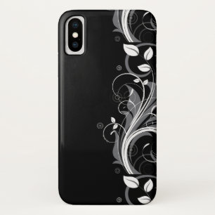 Grey Floral Pattern on Black iPhone X Case