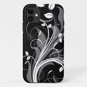 Grey Floral Pattern on Black iPhone 11 Case