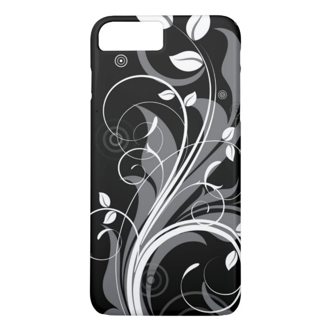Grey Floral Pattern on Black Case-Mate iPhone Case (Back)