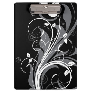 Grey Floral Pattern on Black Clipboard