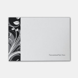 Grey Floral Pattern on Black Post-it Notes