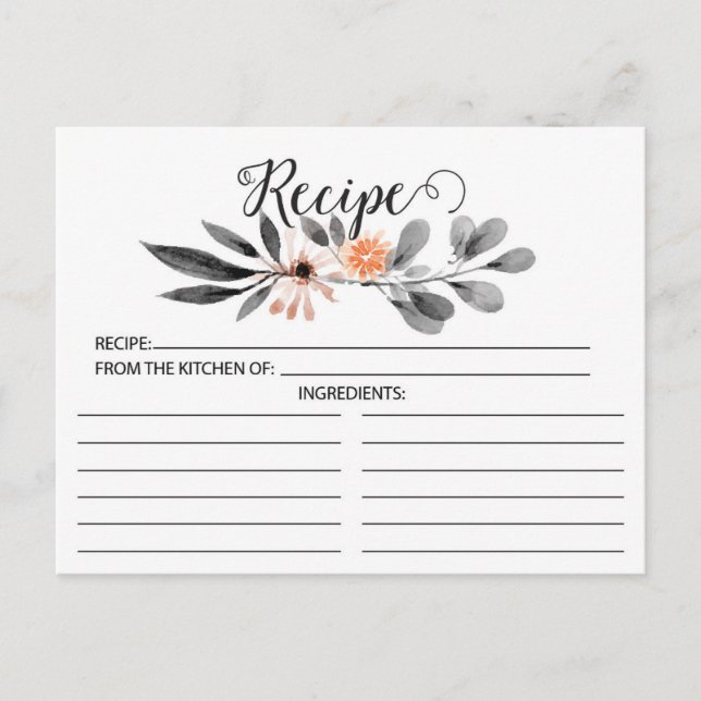Grey Floral Recipe Card (Front)