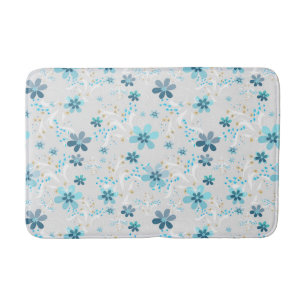 Grey floral , retro , grey , blue bath mat