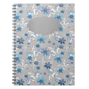 Grey floral , retro , grey , blue , elegant notebook