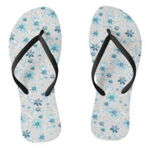 Grey floral , retro , grey , blue , elegant thongs