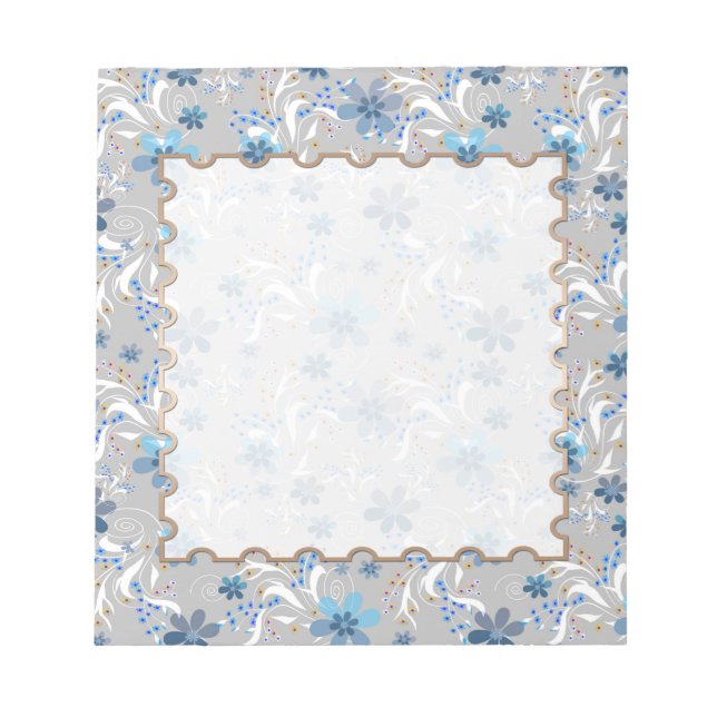 Grey floral , retro , grey , blue notepad (Front)
