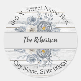 Grey Floral   Return Address    Classic Round Sticker
