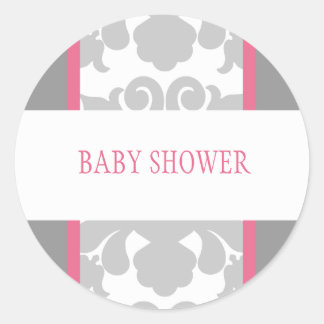 Grey Floral Ribbon Sticker-pink Classic Round Sticker