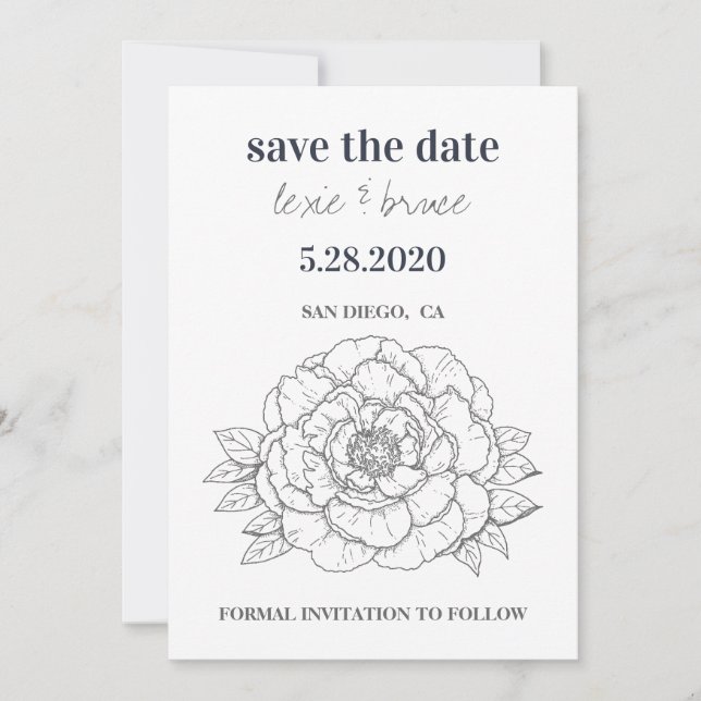 Grey Floral Save the Date Card (Front)