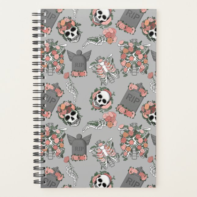 Grey Floral Skeleton Planner (Front)