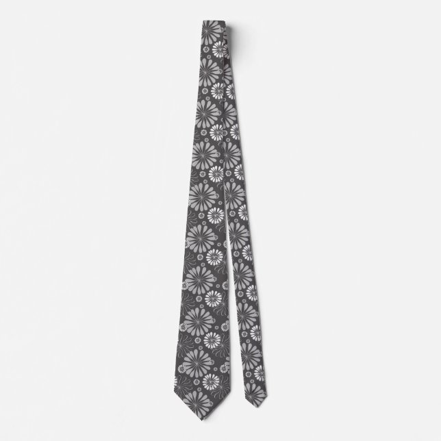 grey floral tie (Front)