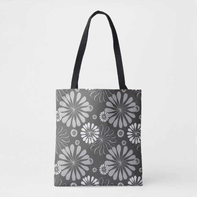 grey floral tote bag (Front)