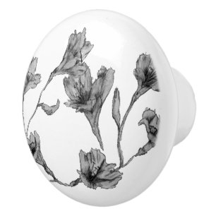 Grey Floral Watercolor Ceramic Knob