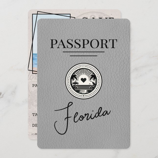 Grey Florida Passport Save The Date (Front/Back)