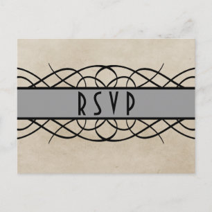 Grey Flourish Border RSVP Postcard