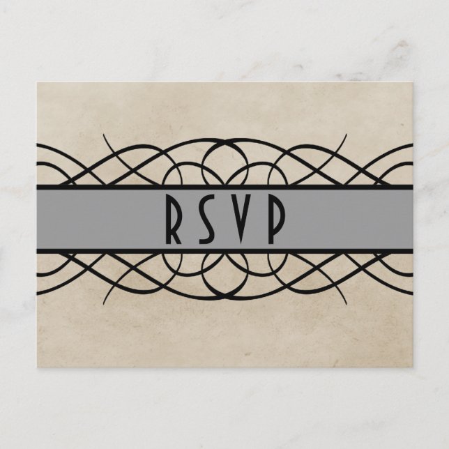 Grey Flourish Border RSVP Postcard (Front)