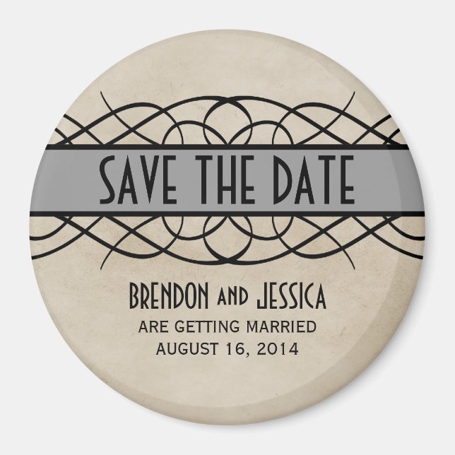 Grey Flourish Border Save the Date Magnet (Front)