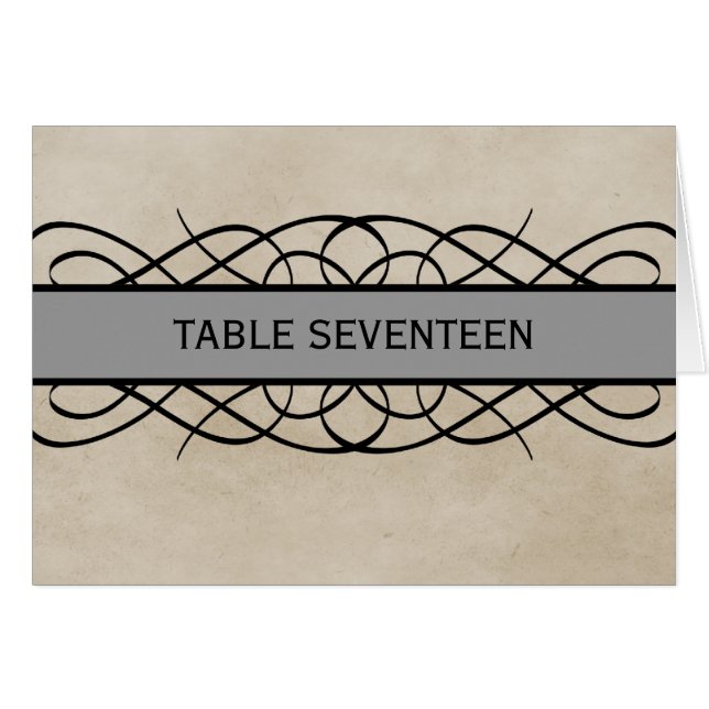 Grey Flourish Border Table Number Card (Front Horizontal)