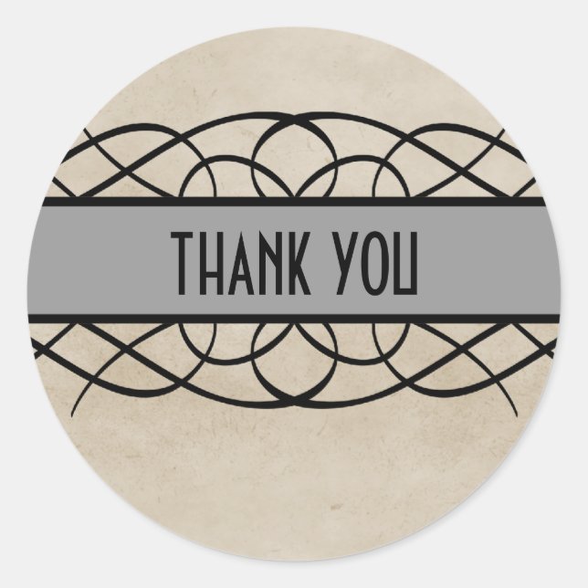 Grey Flourish Border Thank You Stickers (Front)