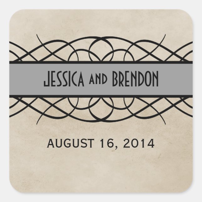 Grey Flourish Border Wedding Stickers (Front)