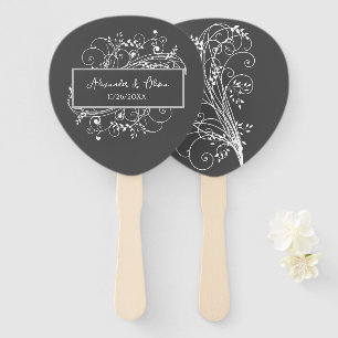 Grey Flourish Wedding Favour Hand Fan