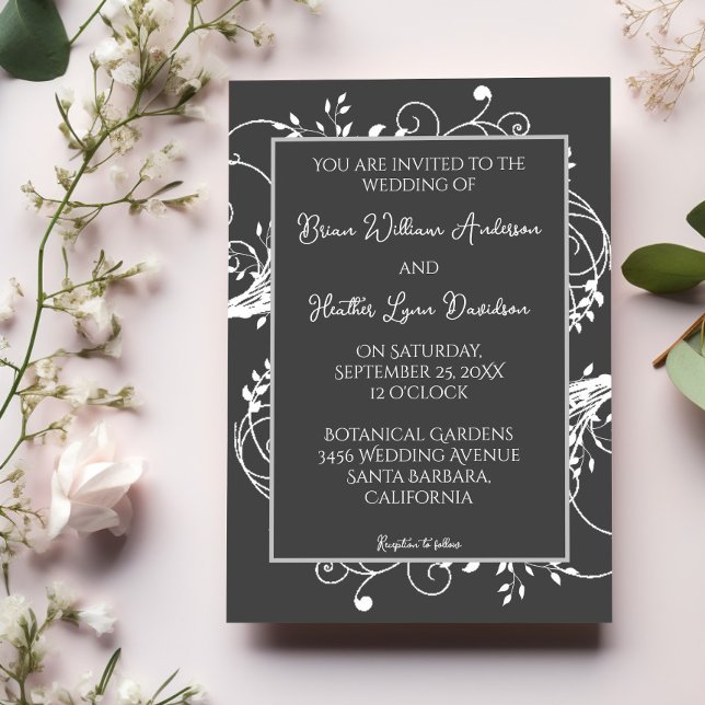 Grey Flourish Wedding Invitation (Gray Flourish Wedding Invitation)