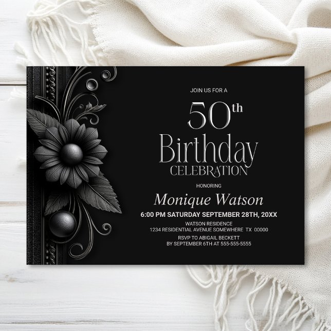 Grey Flower 50th Birthday Party Invitation (Creator Uploaded)
