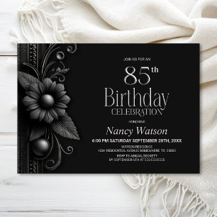 Grey Flower 85th Birthday Party Invitation