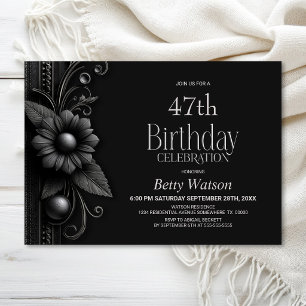 Grey Flower Any Age Birthday Party Invitation