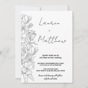 Grey Flower Art Wedding Invitations