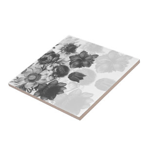 Grey Flower Bouquet Custom Ceramic Tiles