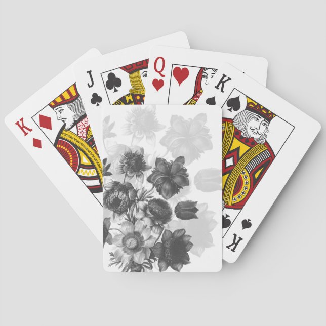 Grey Flower Bouquet Custom Playing Cards (Back)