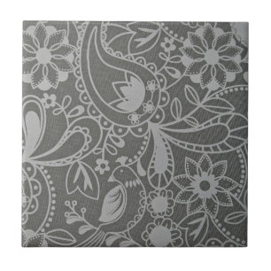 Grey Flower Floral Abstract Pattern Tile