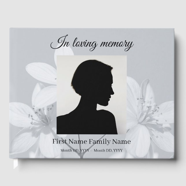 Grey flower funeral guest book (Front)
