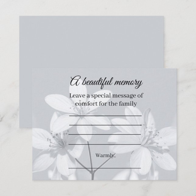 Grey flower Memorial Message Card (Front/Back)