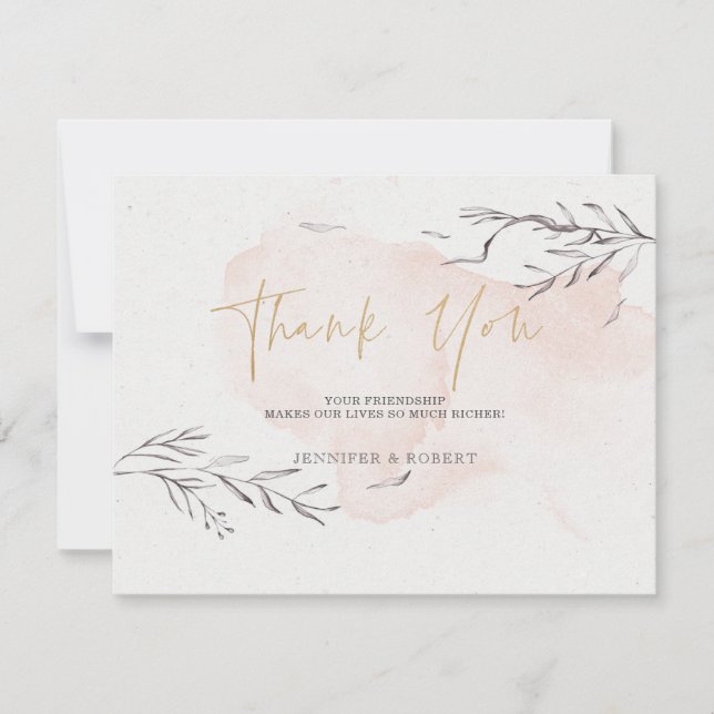 Grey flower pink background thank you card (Front)