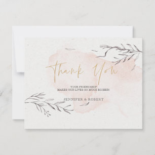 Grey flower pink background thank you card