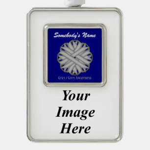 Grey Flower Ribbon Template(V-I)by Kenneth Yoncich Silver Plated Framed Ornament