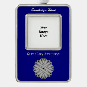 Grey Flower Ribbon Template(V-O)by Kenneth Yoncich Silver Plated Framed Ornament