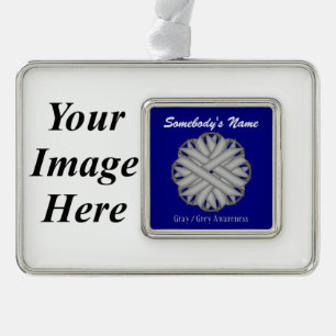 Grey Flower Ribbon Tmpl (H-I) by Kenneth Yoncich Silver Plated Framed Ornament