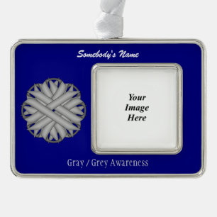 Grey Flower Ribbon Tmpl (H-O) by Kenneth Yoncich Silver Plated Framed Ornament