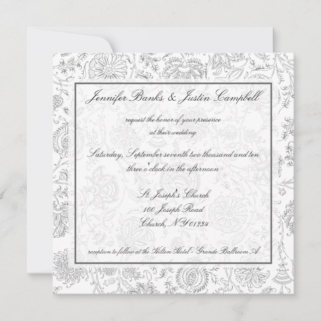 Grey Flower Wallpaper Wedding Invitations (Front)