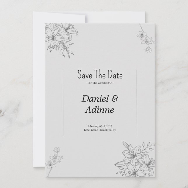 Grey Flower Wedding Invitation  (Front)