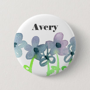 Grey Flowers Custom Name Tag 6 Cm Round Badge