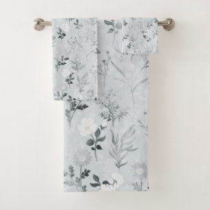 Grey Flowers Painting Botanical Bath Towel Set