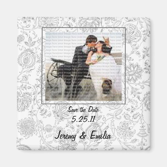 Grey Flowers Wedding Favour Magnets (Front)