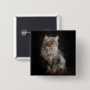 Grey Fluffy Cat 15 Cm Square Badge