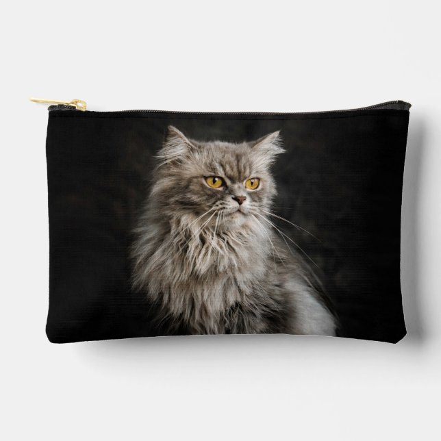 Grey Fluffy Cat  Accessory Pouch (Front)
