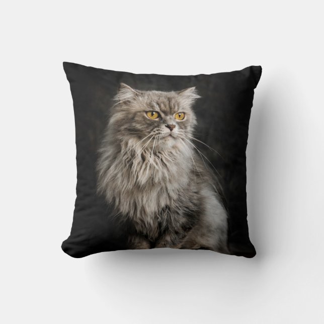 Grey Fluffy Cat  Cushion (Front)